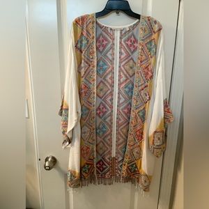 Soft Surroundings Sedona cardigan, woven patterned areas, with white brocade XL